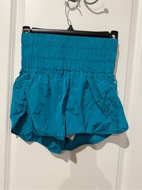 FP Movement by Free People Teal High-Waist Smocked Athletic Shorts